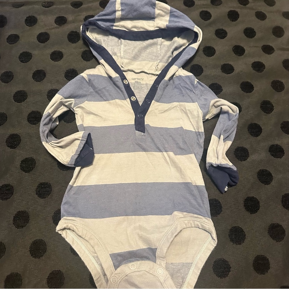 Carter's Blue and White Striped Bodysuit with Hood